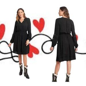 Knox Rose Black Dress XL Ruffled Neckline Eyelet Stretch Sleeves Waist N…